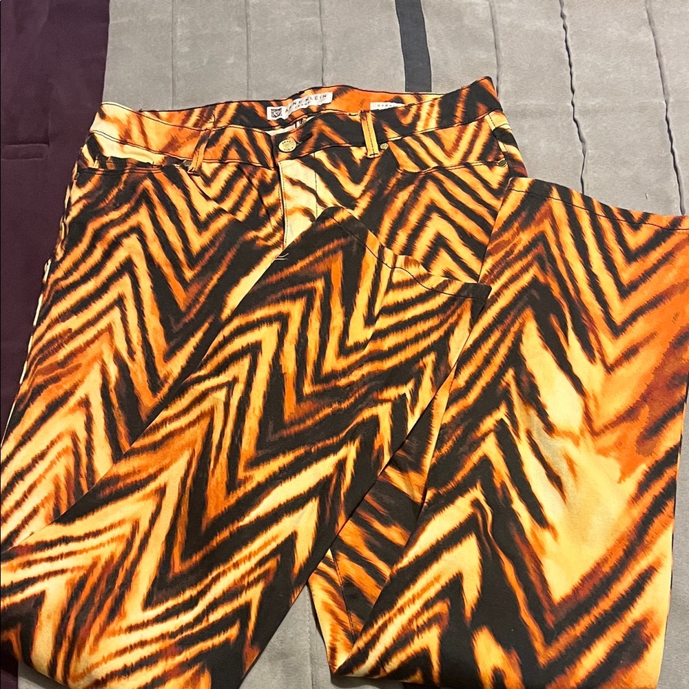 Anne Klein Orange and Black Tiger Print Straight Leg Pants, Size 10